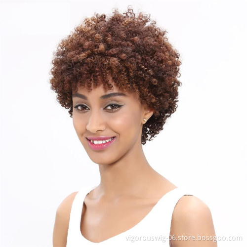 Vigorous Afro Short Wigs Heat Resistant Synthetic Fiber Wig Fluffy Kinky Curly Wig for Black Women